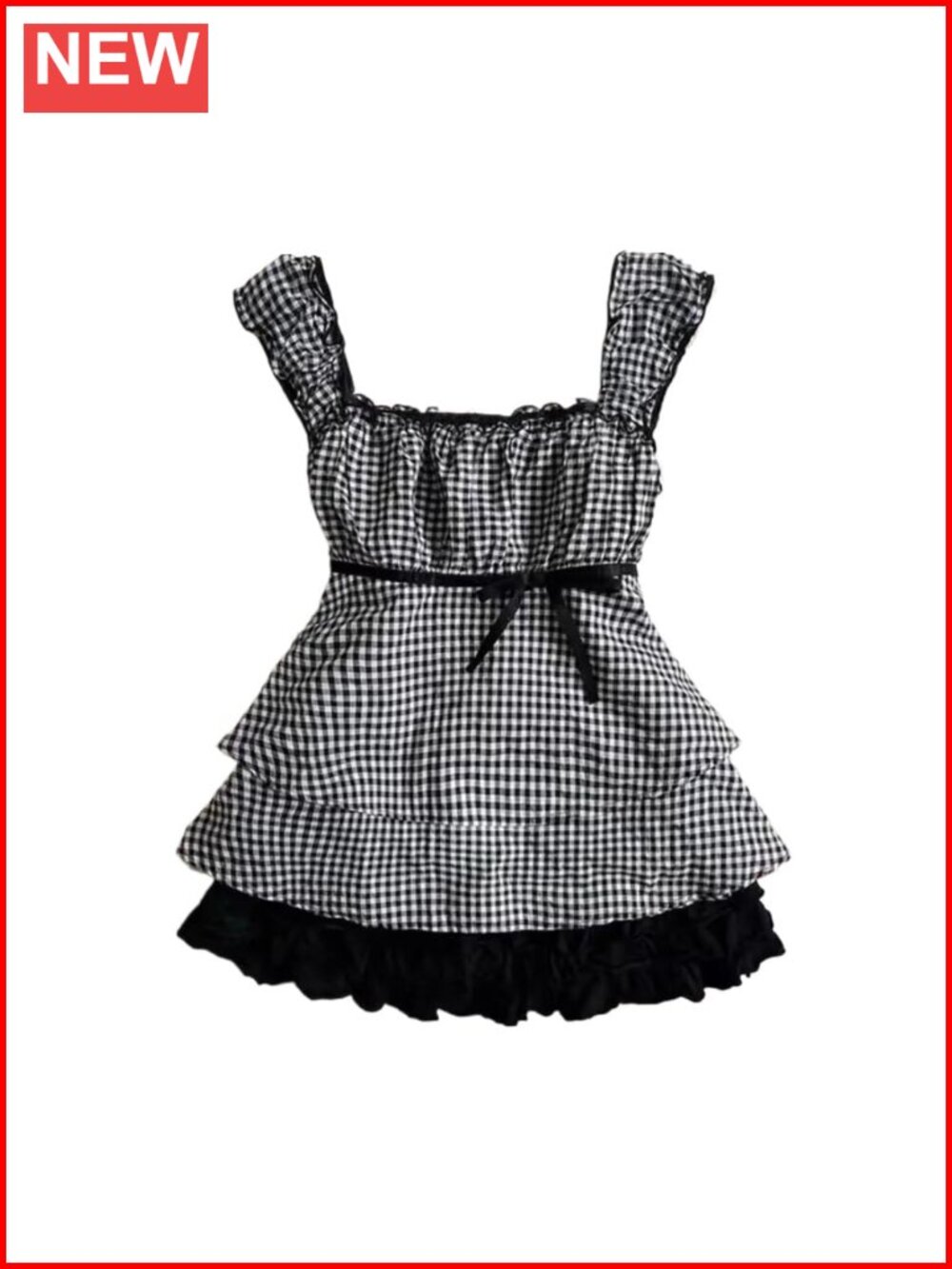 Women's Y2K Plaid Dot Crop Top Lace Ruffle Babydoll Tee
